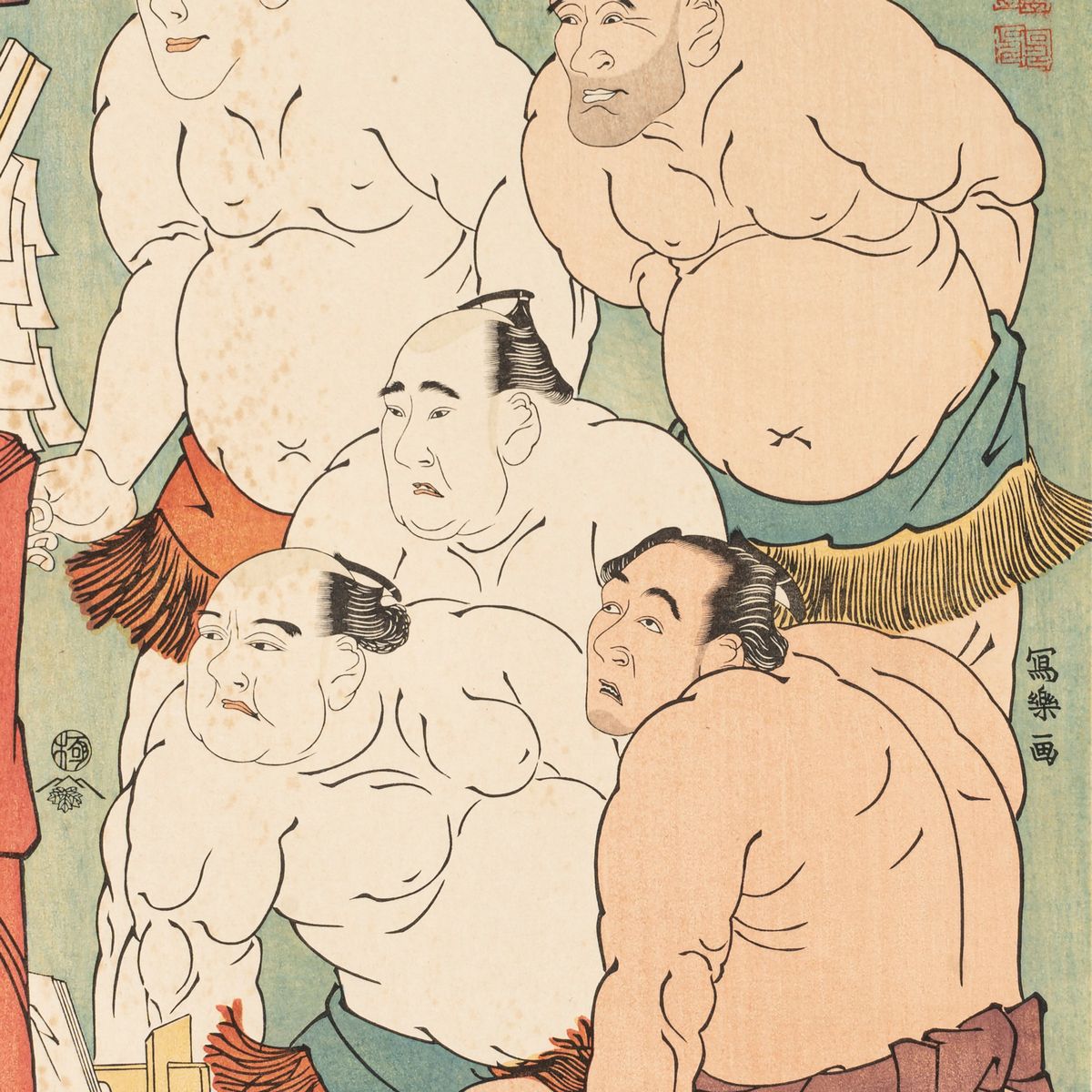 Sharaku - Quattro Xilografie Raffiguranti Lottatori di Sumo, Giappone, Epoca Taisho