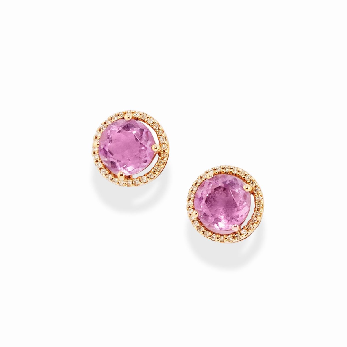 Collana in oro rosa 18k con pendente e orecchini, con pietre preziose