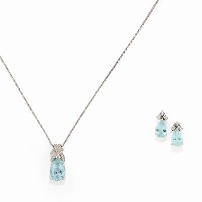 Collana e orecchini in oro bianco 18k con acquamarine e diamanti