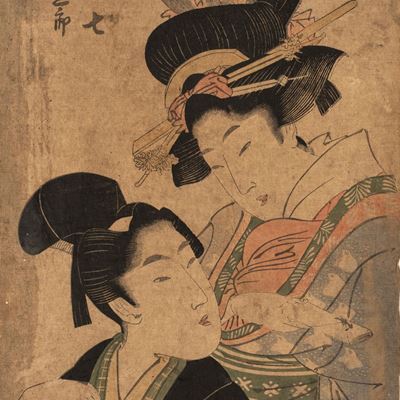 Due Xilografie Raffiguranti Geishe, Giappone Periodo Meiji