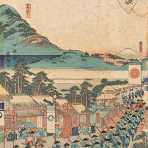 Woodcut representing procession, Japan Edo period