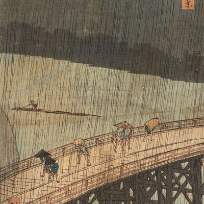 Xilografia Raffigurante Acquazzone Improvviso sul Ponte Shin-ohashi