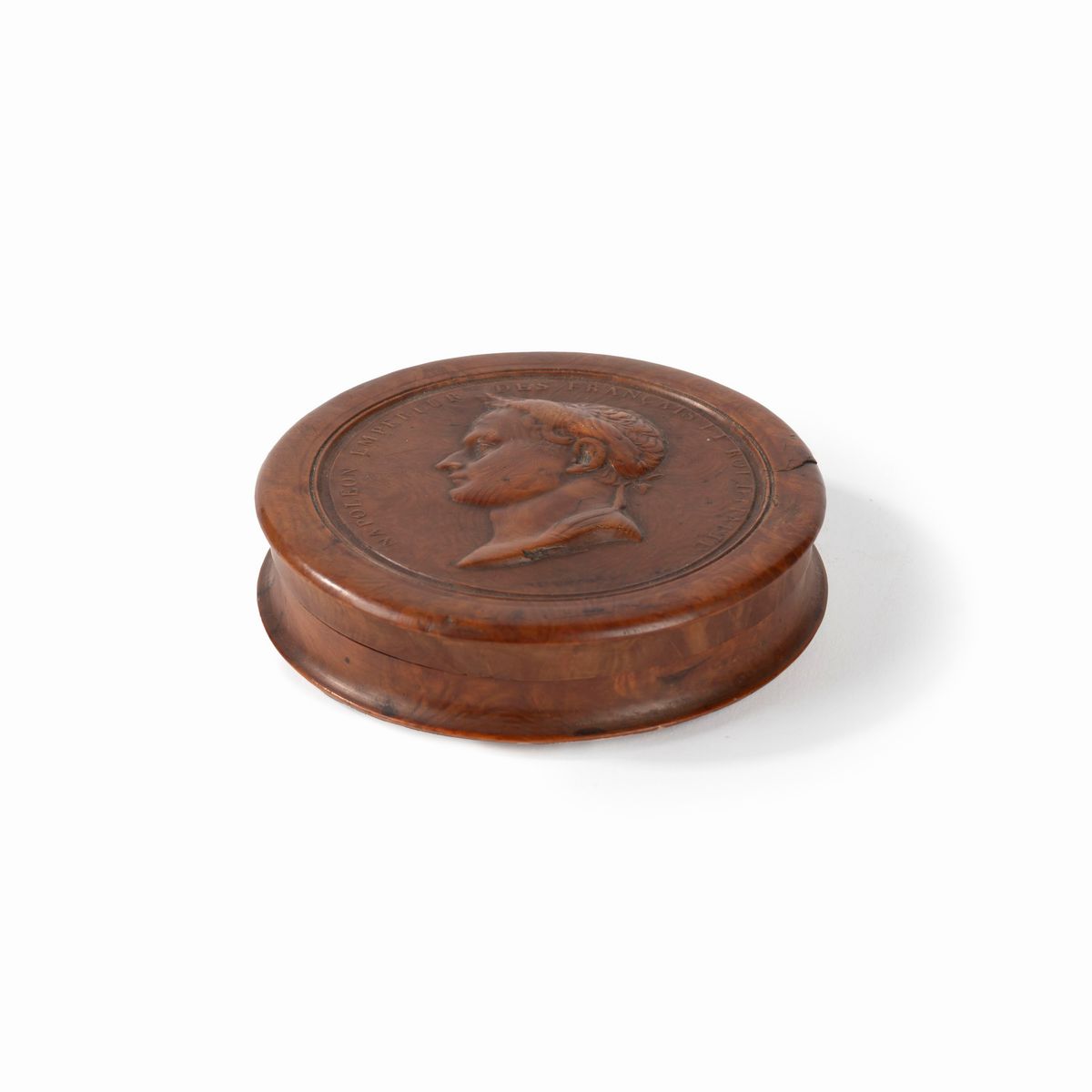 Tabacchiera in Legno con Profilo di Napoleone sul Coperchio, Secolo XIX