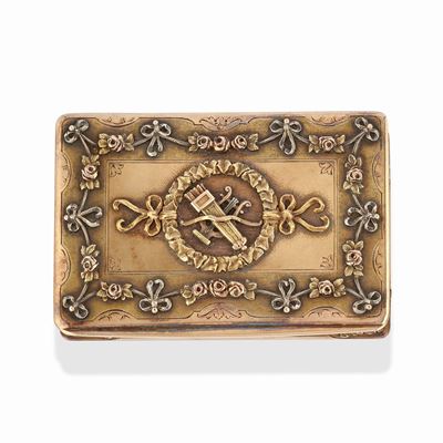 Tabacchiera in oro giallo 18k e argento, inizio XX secolo