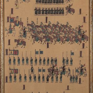 Three prints representing military processions, China 19th-20th centuries