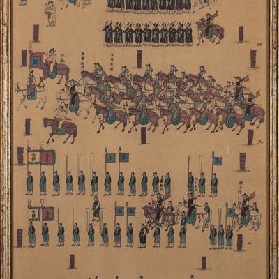 Tre Stampe Raffiguranti Cortei Militari, Cina Secoli XIX-XX