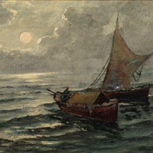 Scuola napoletana, fine del XIX secolo - inizi del XX secolo - Boats in the moonlight