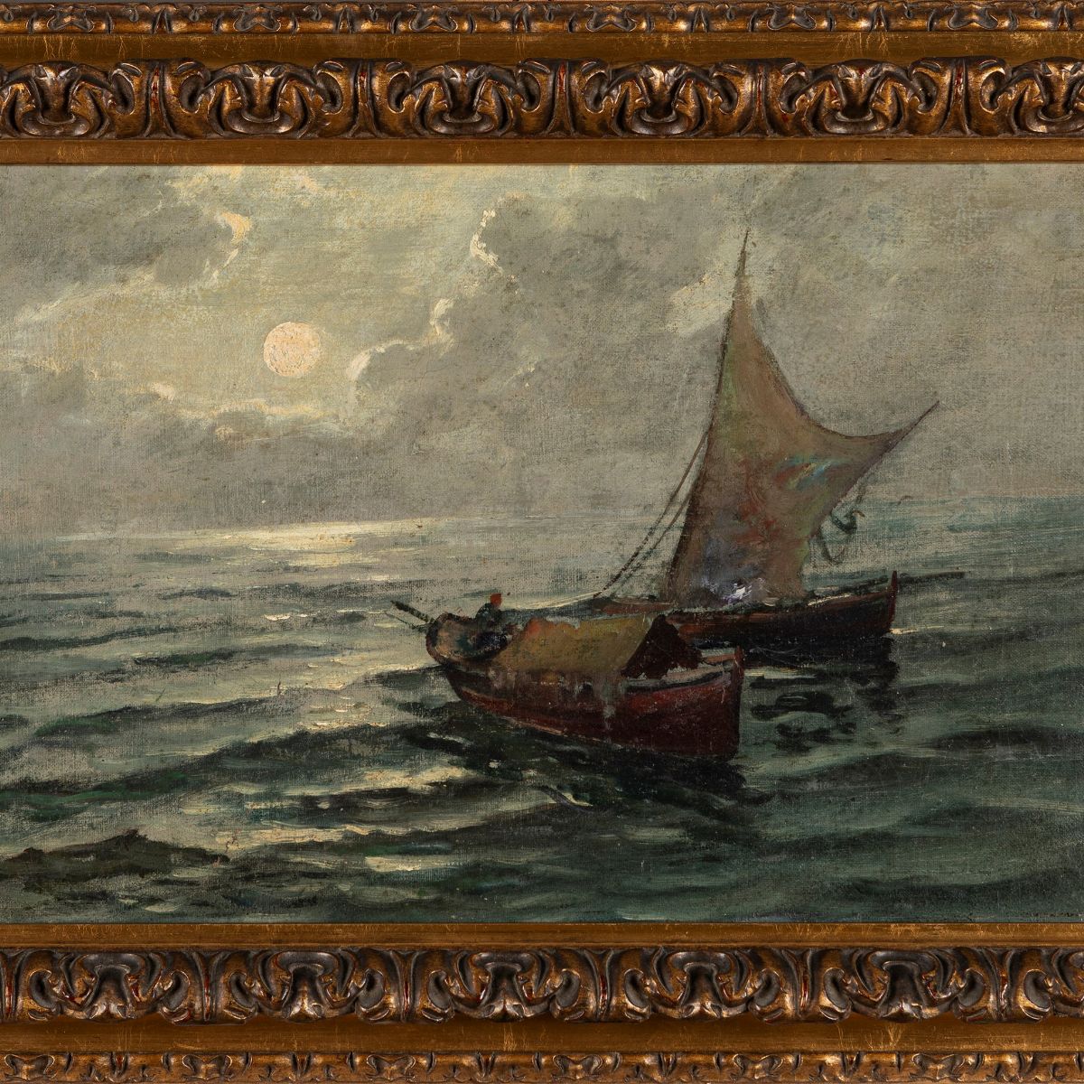 Scuola Napoletana, Fine del XIX Secolo - Inizi del XX Secolo - Barche al Chiaro di Luna
