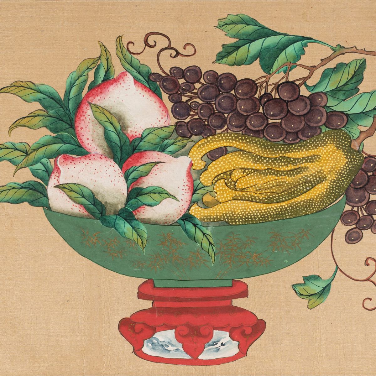 Quattro Dipinti su Seta Raffiguranti Nature Morte di Frutti, Cina, Periodo Repubblica