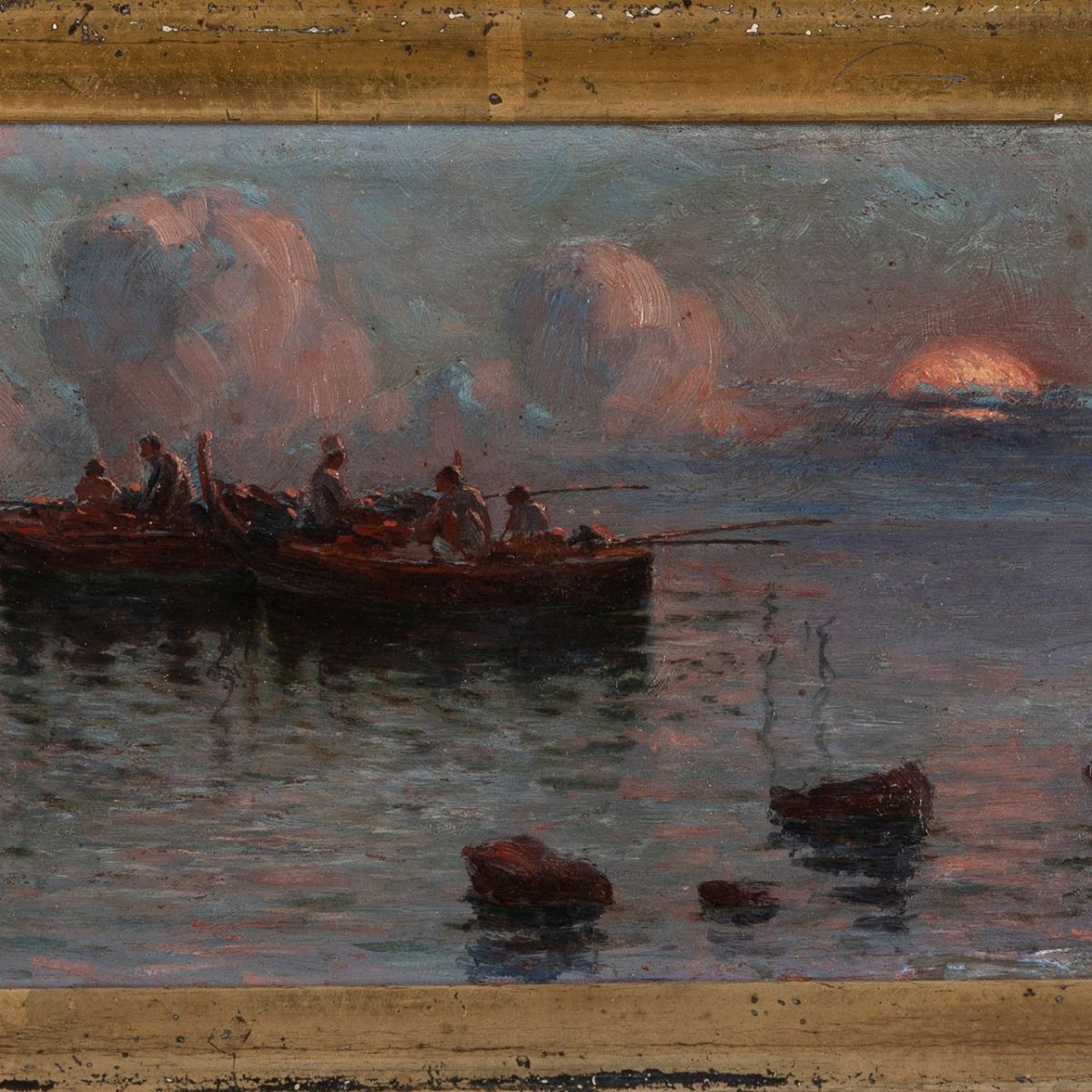 Scuola del Secolo XIX - Barche al Tramonto