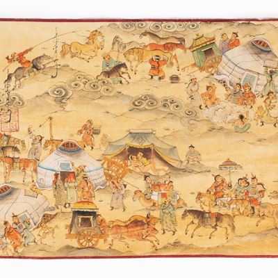 Dipinto Raffigurante Accampamento, Mongolia, Inizi Secolo XX