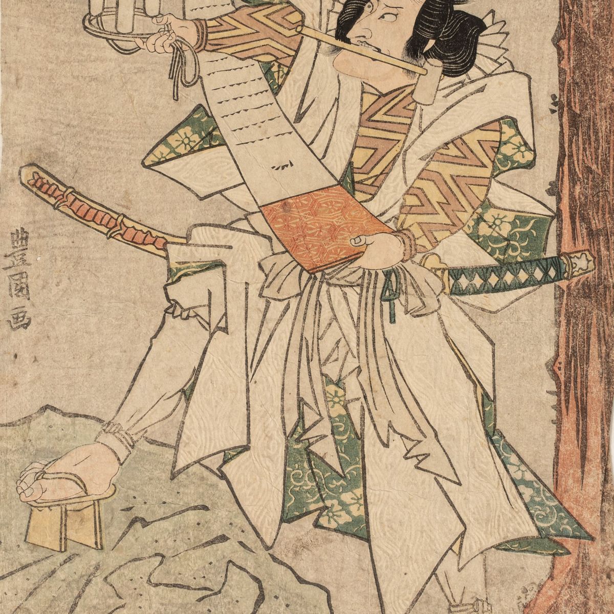 Utagawa Toyokuni - Due Xilografie Raffiguranti Figure Maschili, Secolo XIX