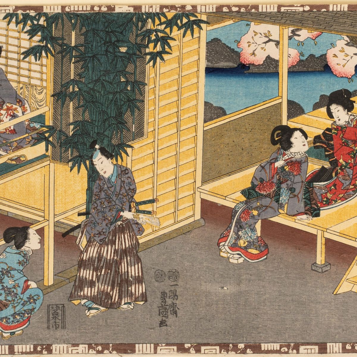 Utagawa Kunisada Toyokuni III - Quattro Xilografie Raffiguranti Scene di Interni, Secolo XIX