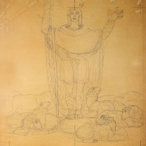 Pastore, studio definitivo per il pannello graffito del portale della Chiesa de Il campo dei pastori di Beit-Sahur a Betlemme, anta sinistra