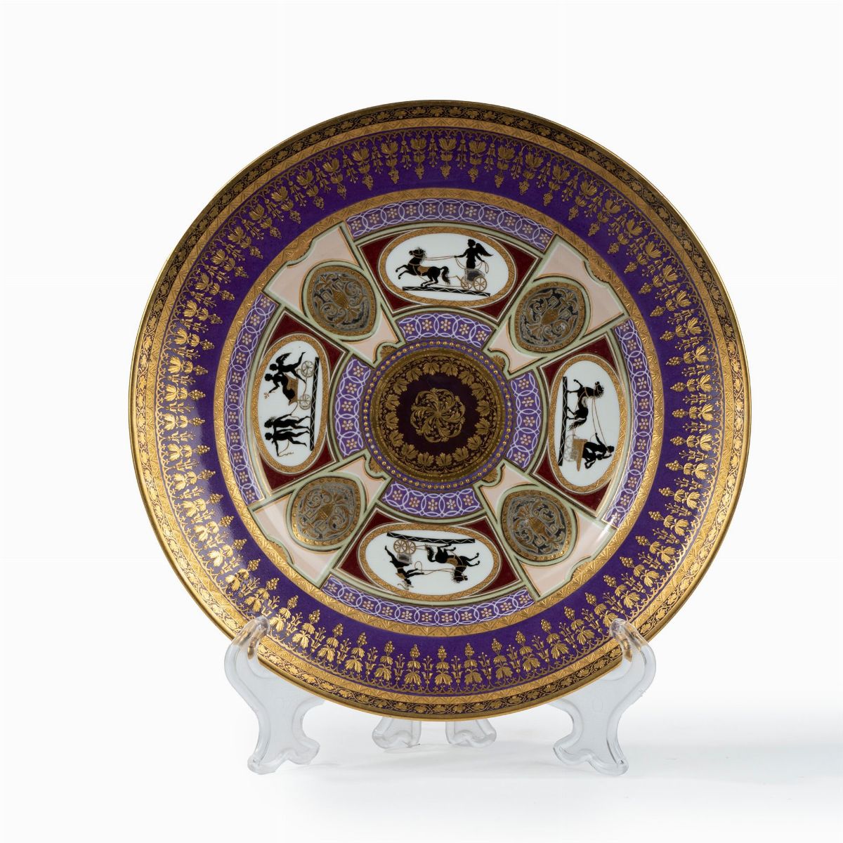 Piatto in Porcellana Policroma e Oro, Vienna, Fine Secolo XVIII-inizi Secolo XIX
