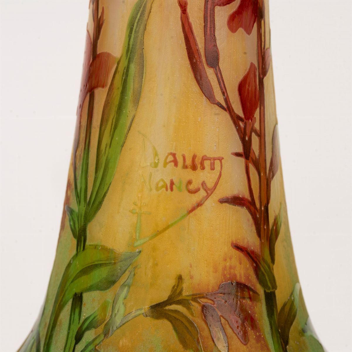 Daum - Vaso in Vetro Inciso All'acido con Cardamine Pratensis, Fine Secolo XIX-inizi XX
