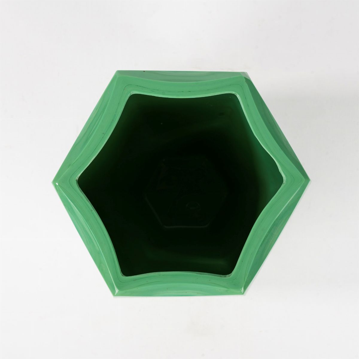 Vaso Esagonale in Vetro Verde Malachite, Inizi Secolo XX