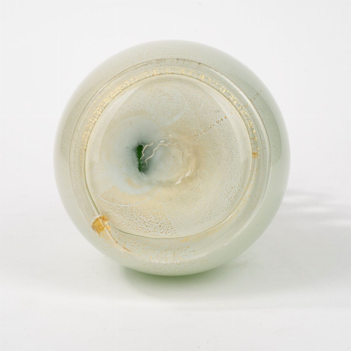 Vaso in Vetro di Murano Verde Spruzzato in Oro, Biansato, Secolo XX
