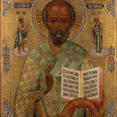 Grande Icona Raffigurante San Nicola tra Cristo e la Vergine, Secolo XIX