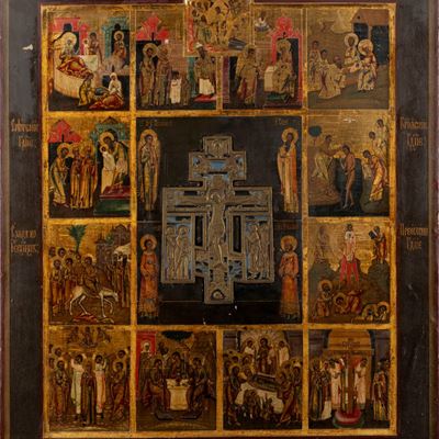 Icona Raffigurante le Dodici Grandi Feste del Calendario Liturgico Ortodosso, Russia Secolo XVIII