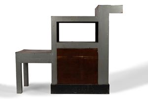 Lacquered wooden cabinet with geometric shape, early 20th century