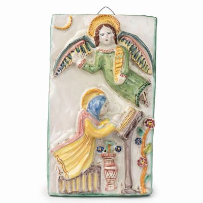 Formella in Ceramica Policroma Raffigurante Annunciazione, Anni '50-'60 del Novecento
