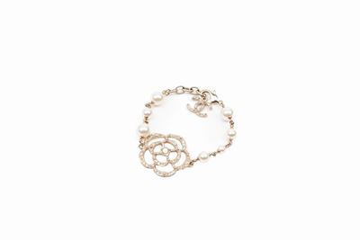 Bracciale Camelia, metallo dorato con perle fancy e strass