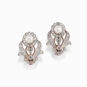 A 18K gold, natural pearl and diamond earring