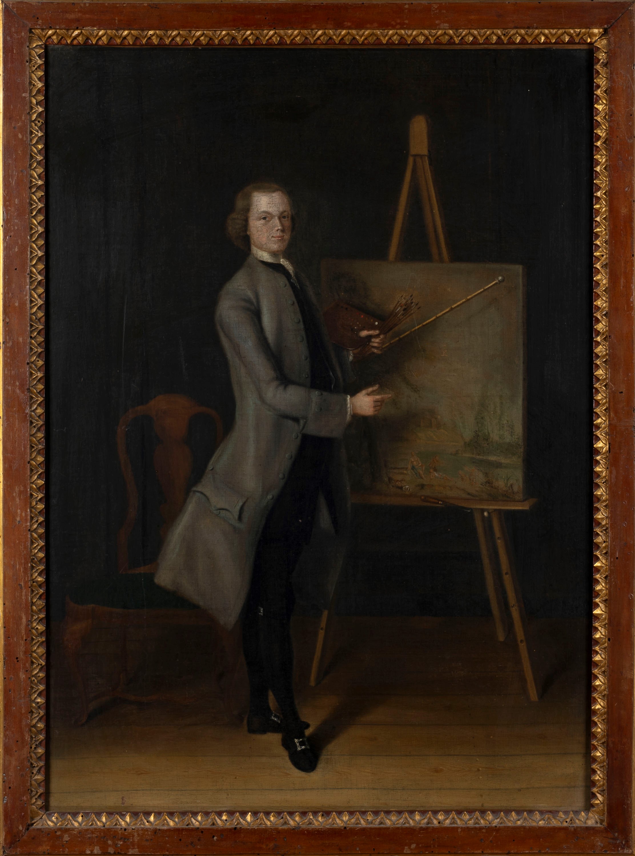 Scuola Inglese, Secolo XVIII - Ritratto di artista al cavalletto, olio su tela