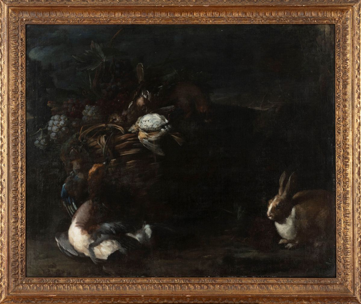 Attribuito a Baldassarre De Caro - Artista napoletano del XVIII secolo, Coppia di dipinti di cacc...