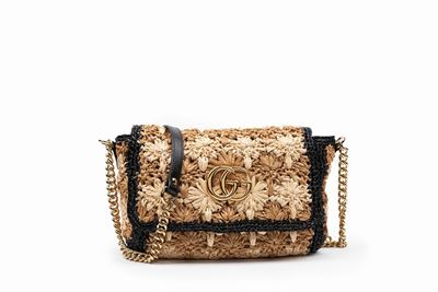 Borsa Marmont in rafia bicolore con tracolla in metallo dorato