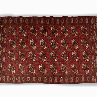 Tappeto Nomade Bukhara Tekke Rosso a Motivi Geometrici, Secolo XX