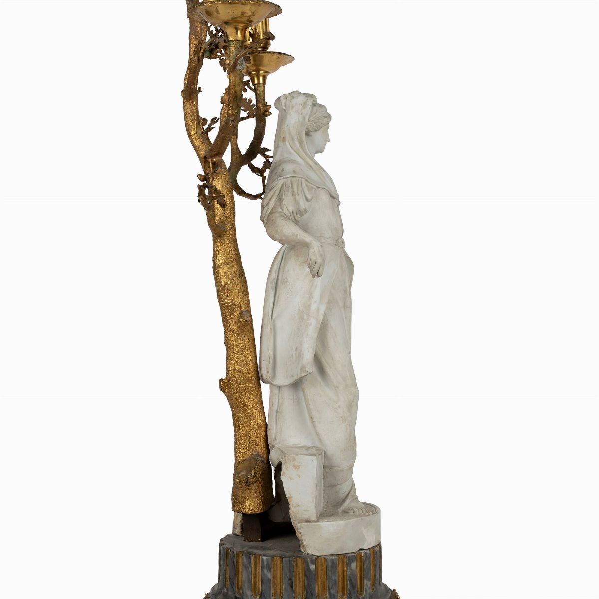 Coppia di Candelieri Impero in Biscuit e Bronzo Dorato Raffiguranti Atena e Onfale, Secolo XIX