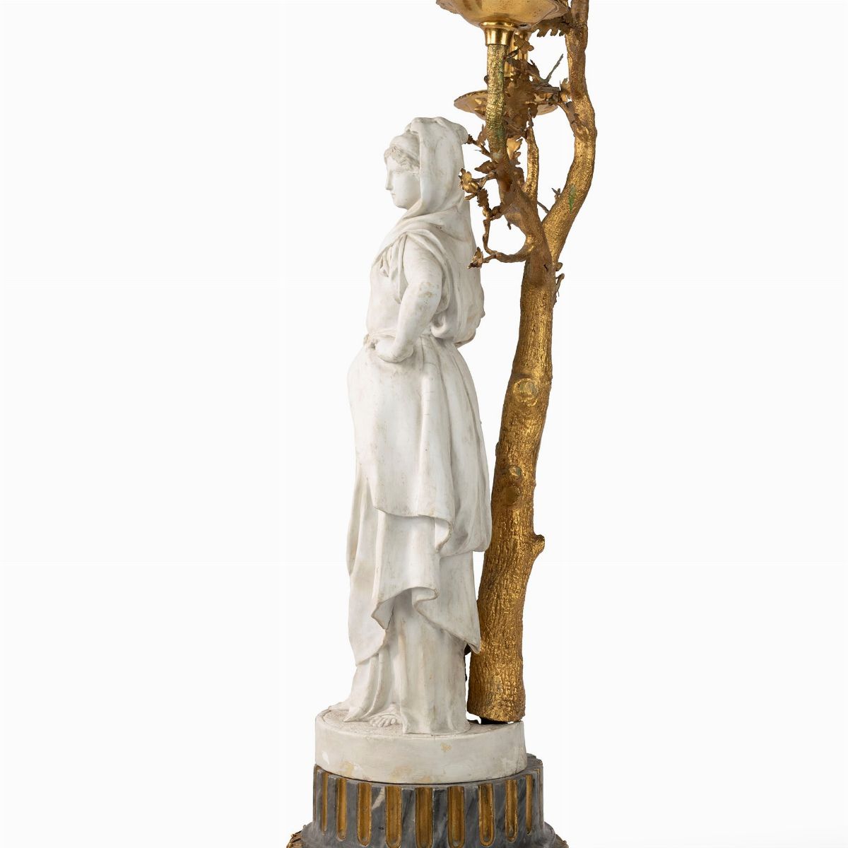 Coppia di Candelieri Impero in Biscuit e Bronzo Dorato Raffiguranti Atena e Onfale, Secolo XIX