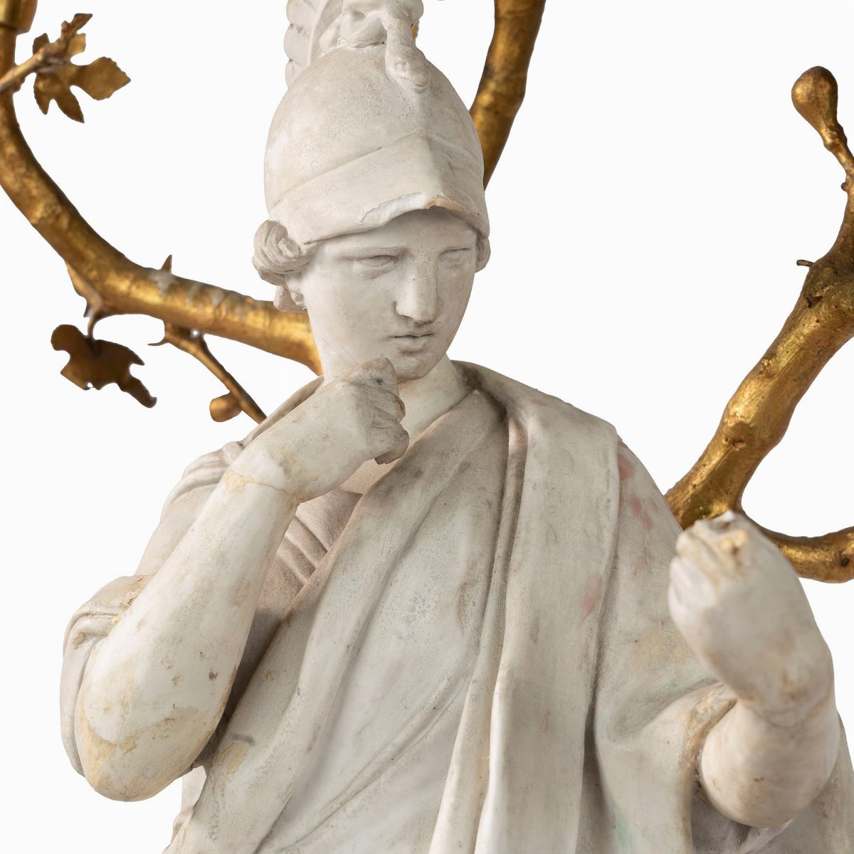 Coppia di Candelieri Impero in Biscuit e Bronzo Dorato Raffiguranti Atena e Onfale, Secolo XIX