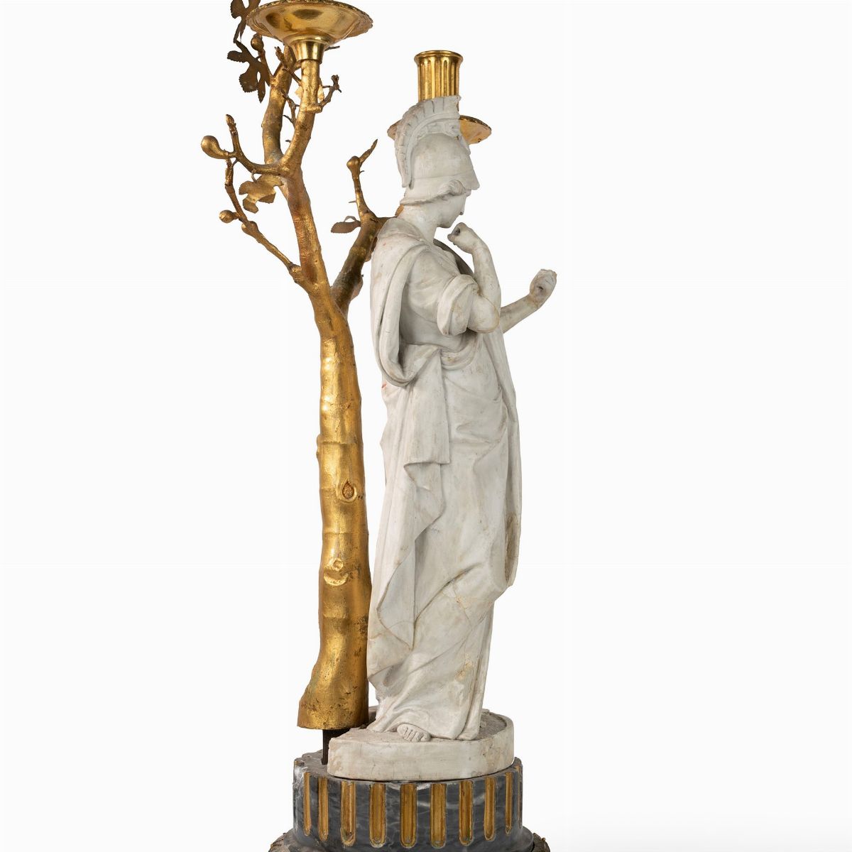 Coppia di Candelieri Impero in Biscuit e Bronzo Dorato Raffiguranti Atena e Onfale, Secolo XIX