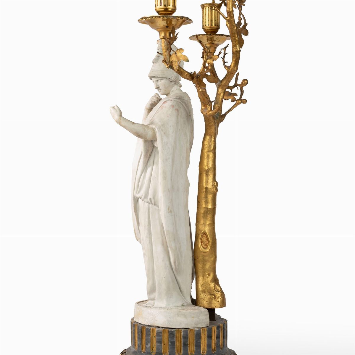 Coppia di Candelieri Impero in Biscuit e Bronzo Dorato Raffiguranti Atena e Onfale, Secolo XIX