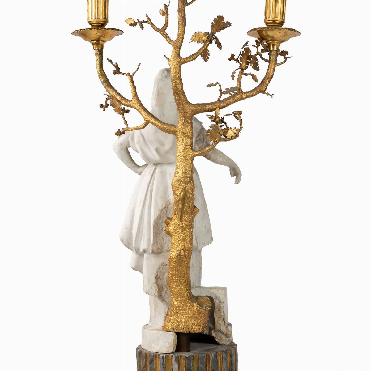 Coppia di Candelieri Impero in Biscuit e Bronzo Dorato Raffiguranti Atena e Onfale, Secolo XIX