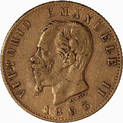 Regno d'Italia, 20 Lire, 1863, Vittorio Emanuele II, oro