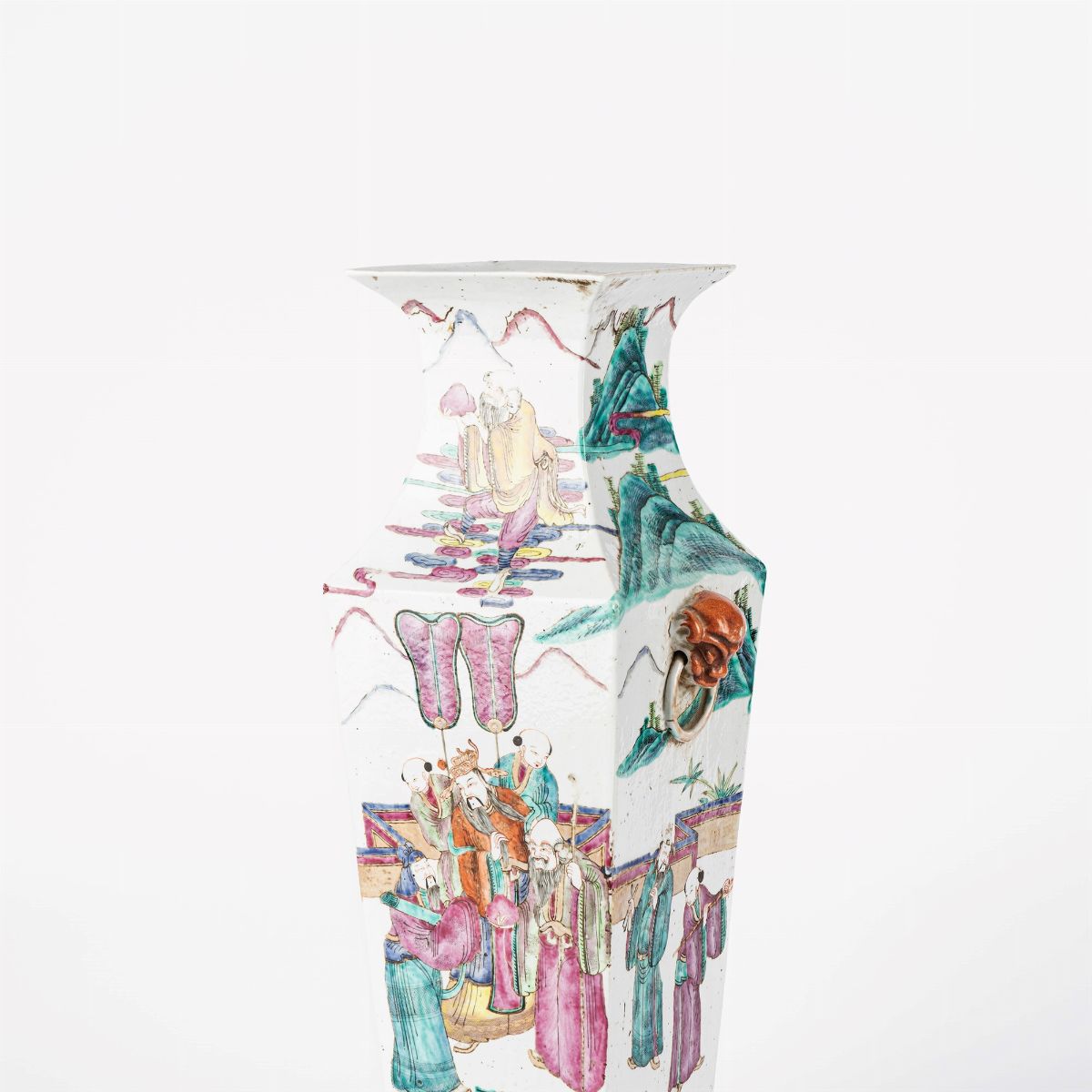 Vaso squadrato in porcellana Famiglia Rosa, Cina, XX secolo