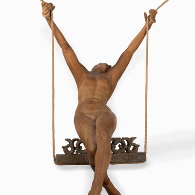 Scultura in Legno Raffigurante Nudo di Donna in Altalena Secolo XX