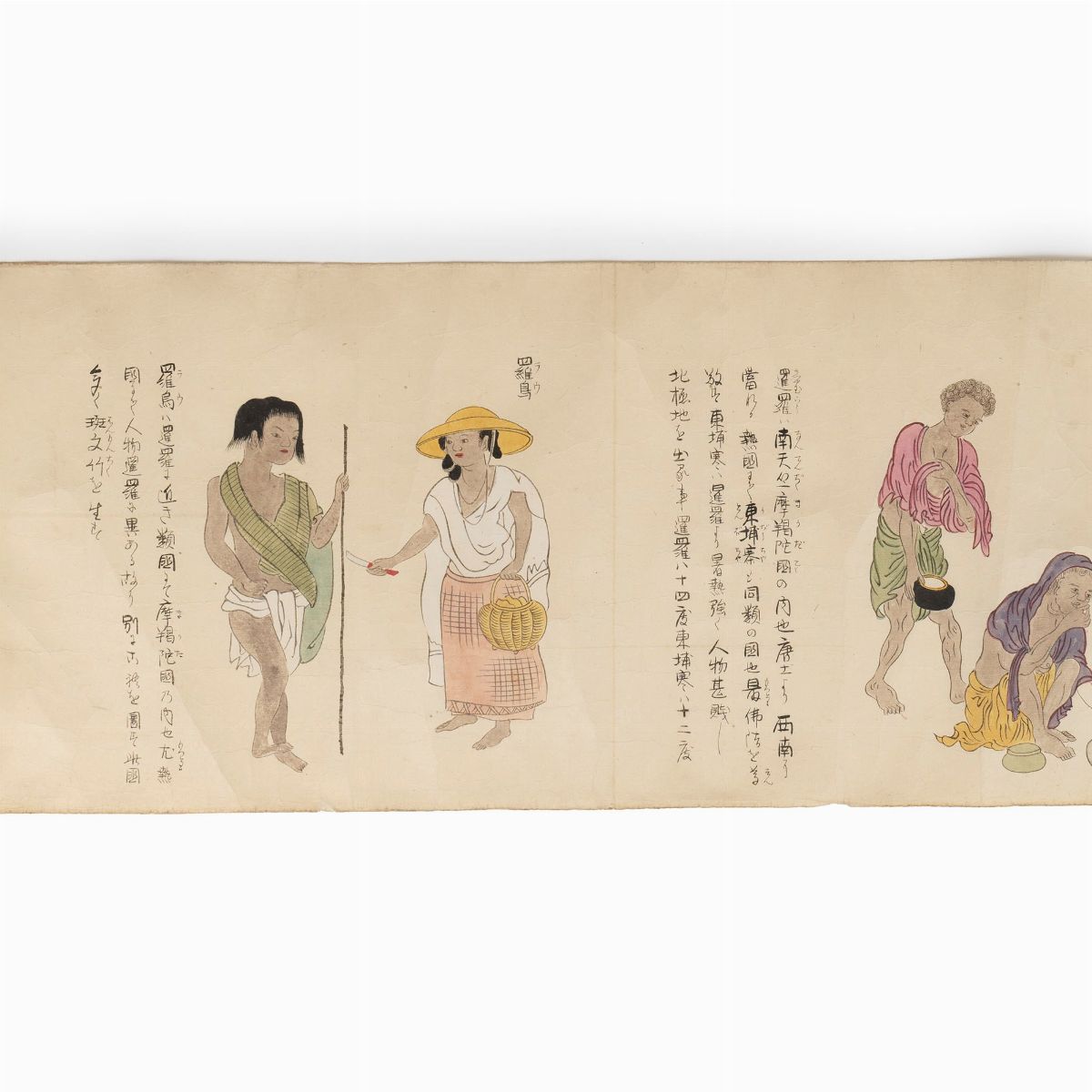 Emakimono Dipinto su Carta Raffigurante Personaggi e Costumi delle Varie Popolazioni del Mondo, G...
