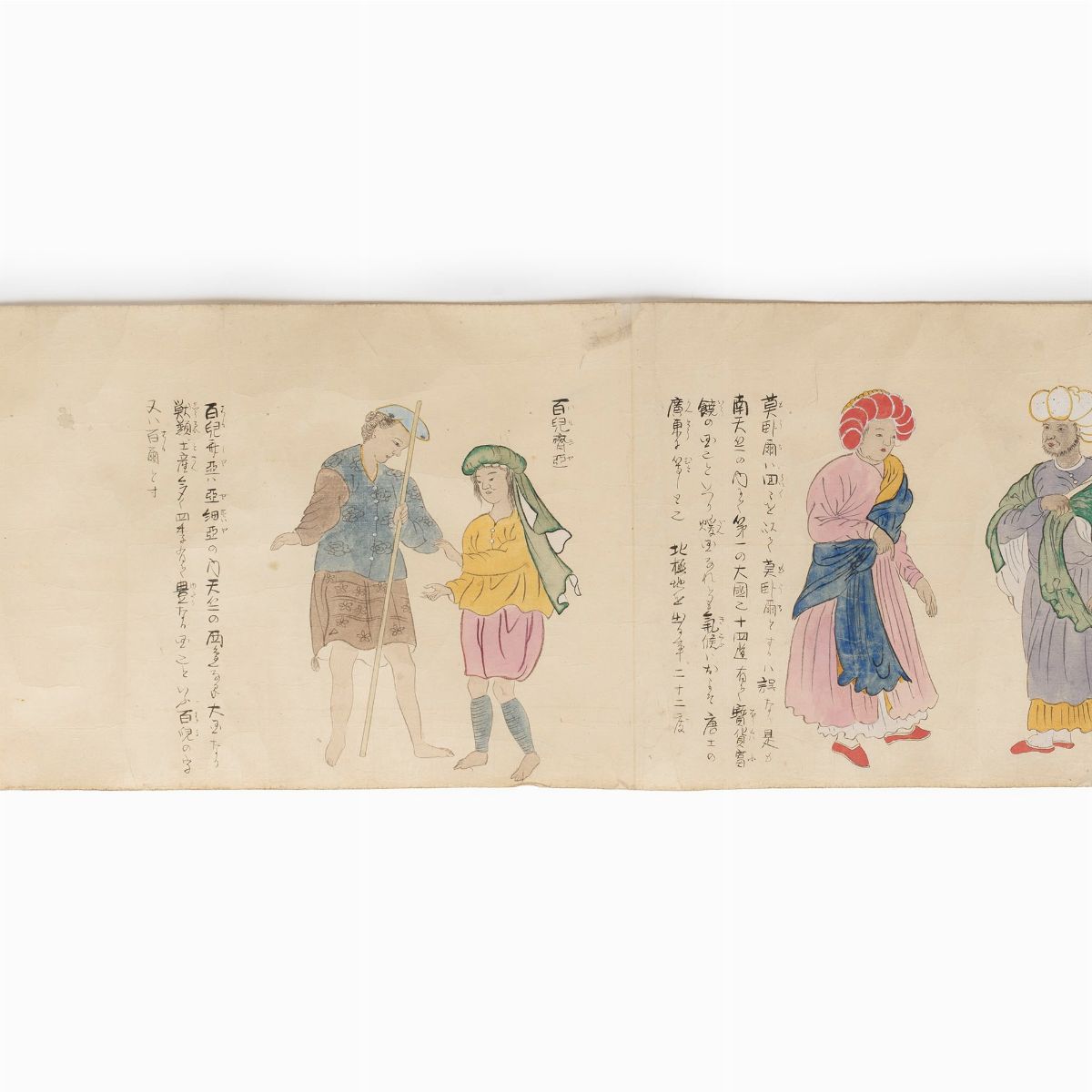 Emakimono Dipinto su Carta Raffigurante Personaggi e Costumi delle Varie Popolazioni del Mondo, G...