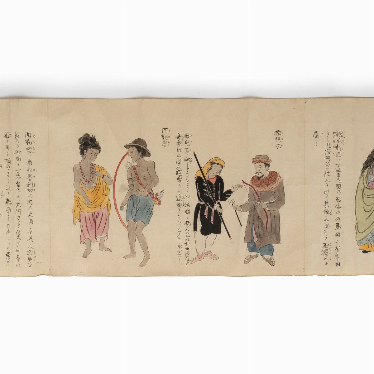 Emakimono Dipinto su Carta Raffigurante Personaggi e Costumi delle Varie Popolazioni del Mondo, G...