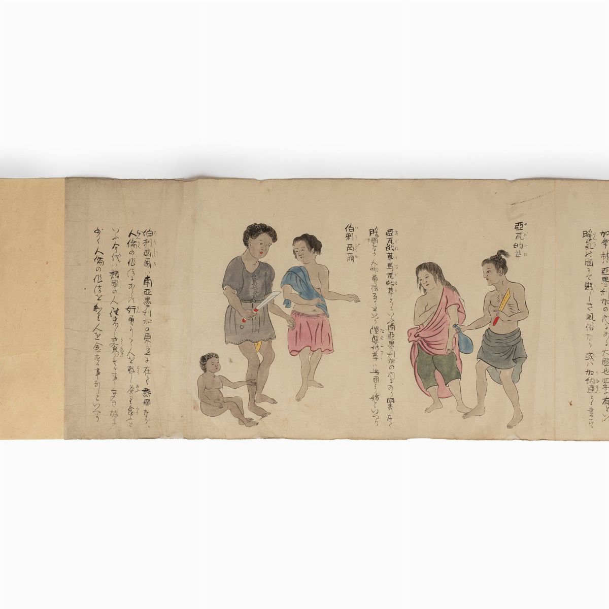 Emakimono Dipinto su Carta Raffigurante Personaggi e Costumi delle Varie Popolazioni del Mondo, G...