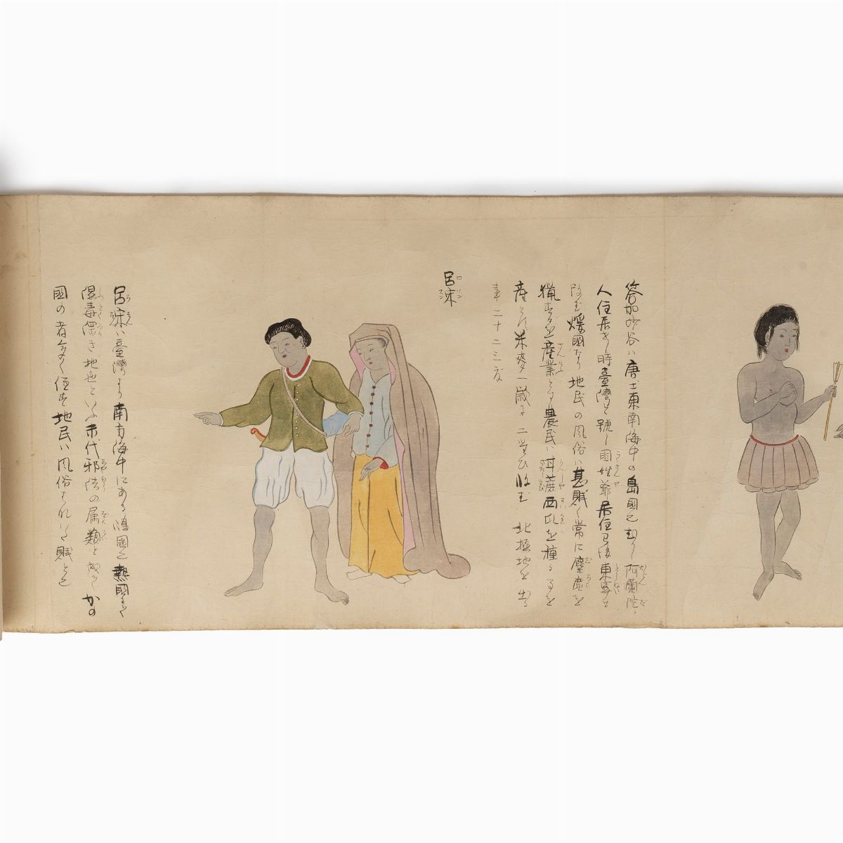 Emakimono Dipinto su Carta Raffigurante Personaggi e Costumi delle Varie Popolazioni del Mondo, G...