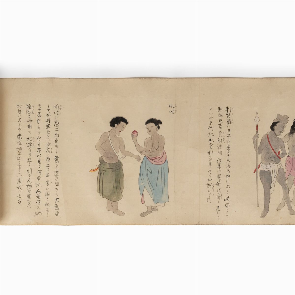 Emakimono Dipinto su Carta Raffigurante Personaggi e Costumi delle Varie Popolazioni del Mondo, G...