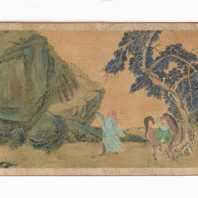 Emakimono Dipinto su Carta Raffigurante Paesaggio Fluviale, Giappone Periodo Edo