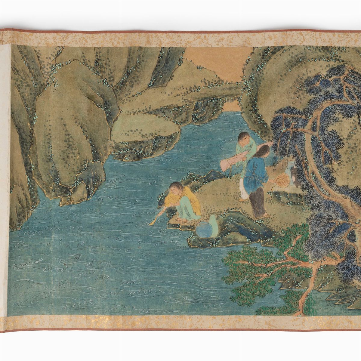 Emakimono Dipinto su Carta Raffigurante Paesaggio Fluviale, Giappone Periodo Edo