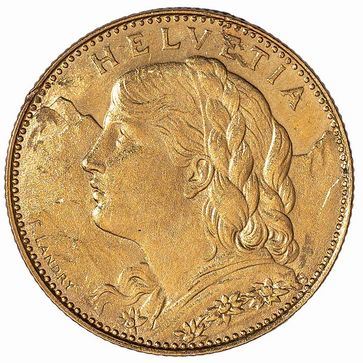 Esemplare da 10 franchi del 1908 e due esemplari da 10 franchi svizzeri del 1922